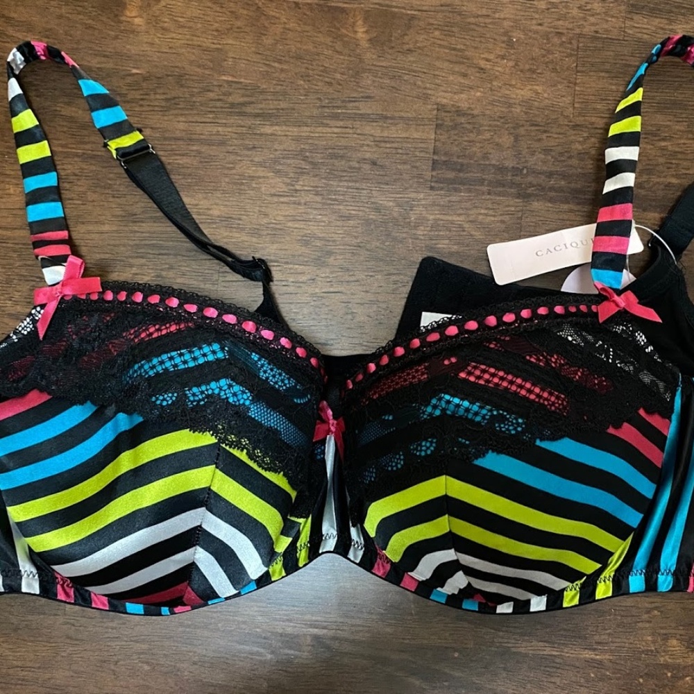 Cacique Multi Stripe and Lace Demi Bra